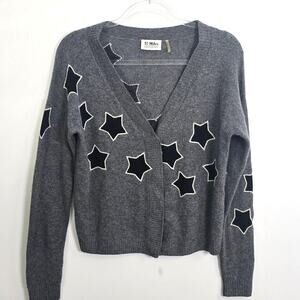 27 Miles Malibu Cashmere Star Cardigan Cropped Gray Black Stars Small